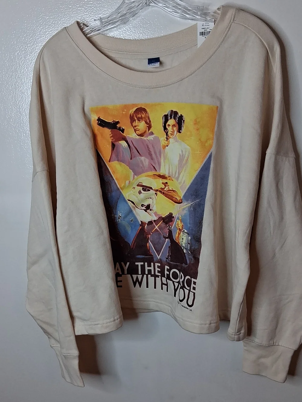 NWT Old Navy Kids XL Beige Crewneck Sweatshirt with Navy Label